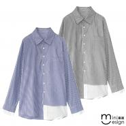 【Mini嚴選】不規則直條長袖襯衫上衣 兩色