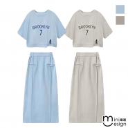 【Mini嚴選】短袖T恤半身裙套裝 兩色