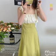 【Mini嚴選】優雅配色細肩綁帶洋裝 兩色