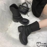 【Mini嚴選】厚底顯瘦中筒靴 兩色