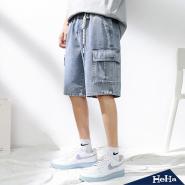 【HeHa】淺藍掛繩牛仔短褲