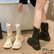 【Mini嚴選】厚底顯瘦中筒靴...